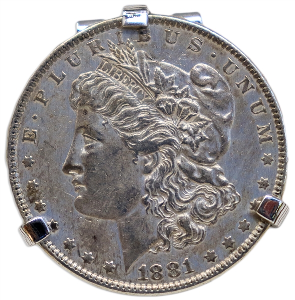 Elvis Presley's Personally Owned Money Clip Featuring an 1881 Morgan Silver Dollar Coin -- With an LOA From Thomas Salva & COA From Graceland Authenticated